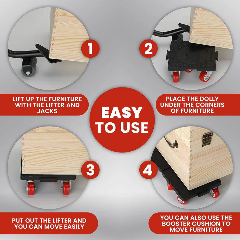 HouseProTools™ Heavy-Duty Furniture Movers – 4-Pack, 360° Wheels & Lifter